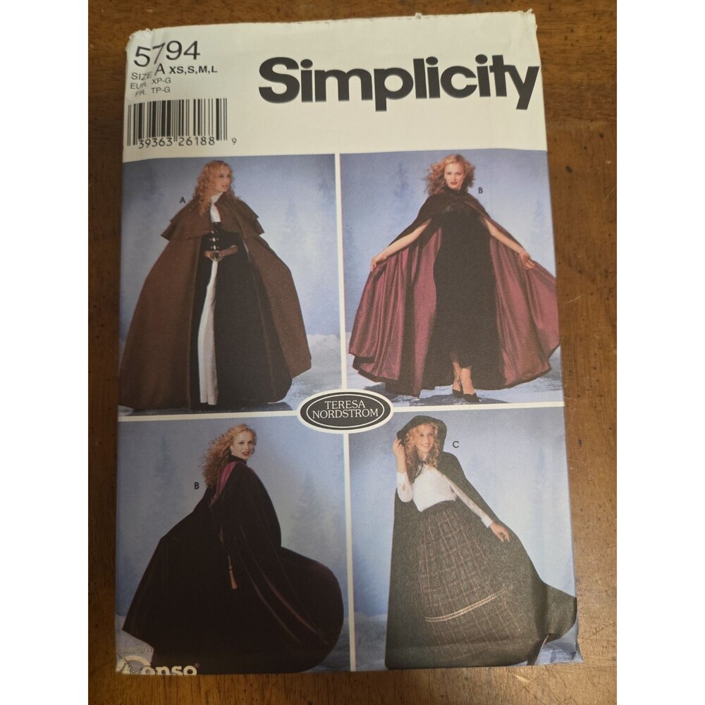 Simplicity 5794 Cape Hood Cloak Costume 6-20 / XS S M L  Sewing Pattern Uncut